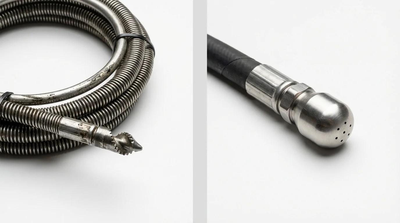 Drain snake cable and hydro jetting nozzle used for drain cleaning in Bellevue, MI
